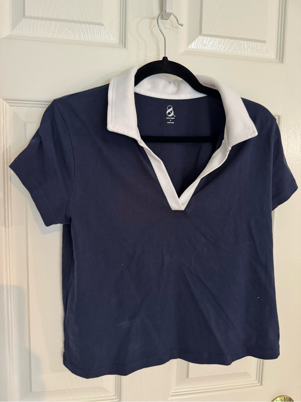 Lou & Grey Navy Short Sleeve Polo with White Trim